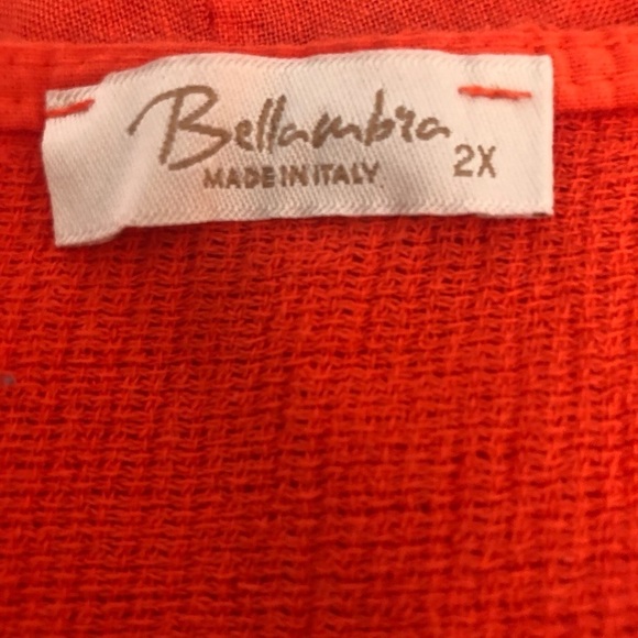 Bella Umbra 100% Linen Lagenlook Tunic Top Size 2X Orange Rolled Short Sleeve - Picture 5 of 6